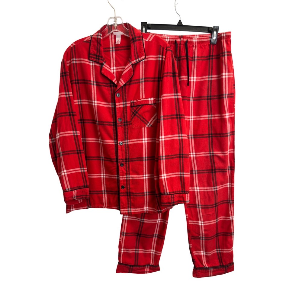 Wondershop Mens Red Plaid Flannel Pajama Set 2‎ Piece Cotton Sleepwear Medium
